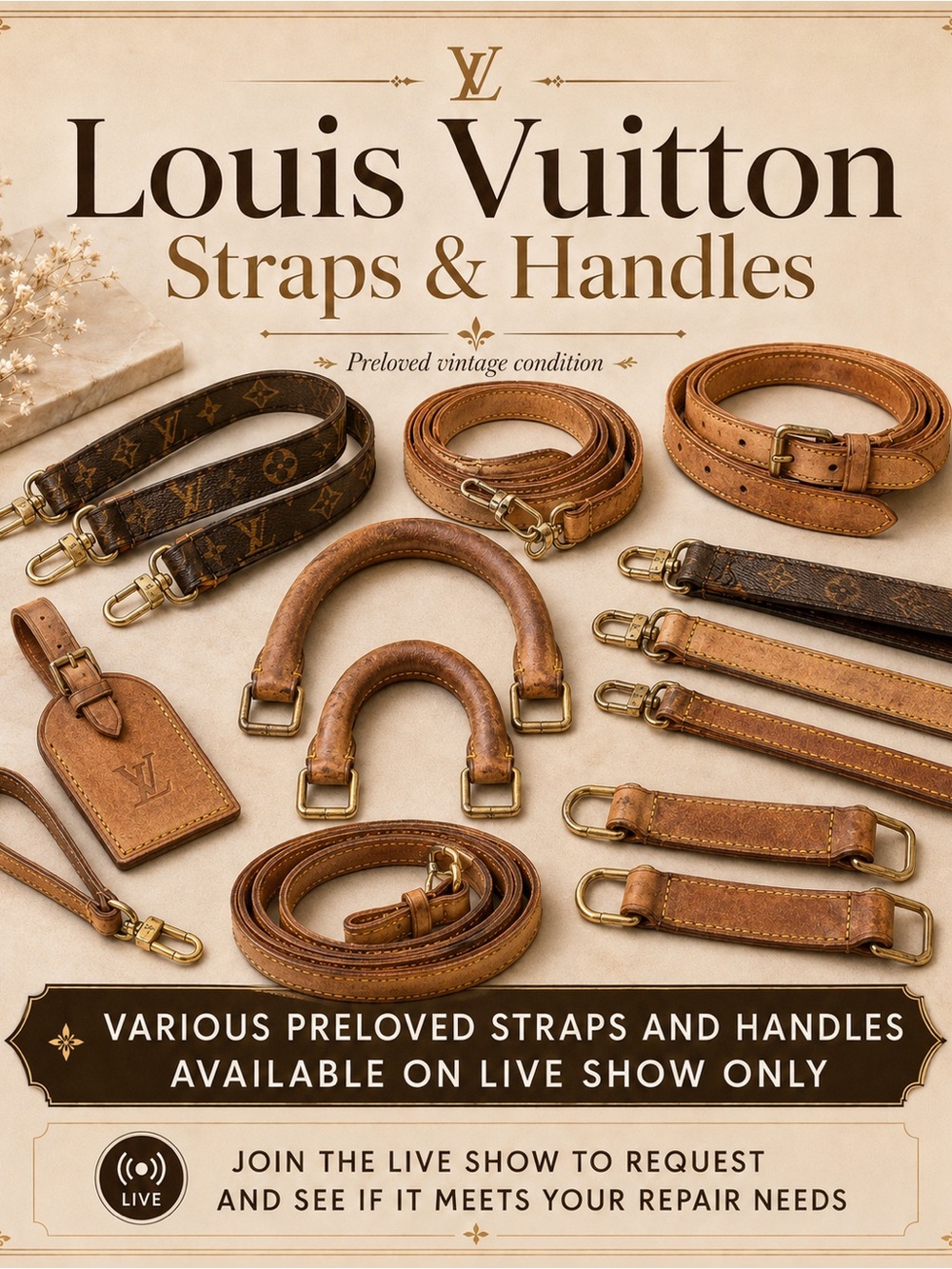 LV Straps for repairs and Upcycling, AS IS- Live Show ONLY Purchase